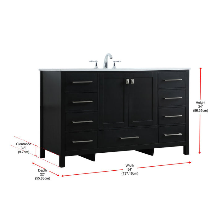 54 Inch Single Bathroom Vanity In Black - View 6 - Joshua Marshal