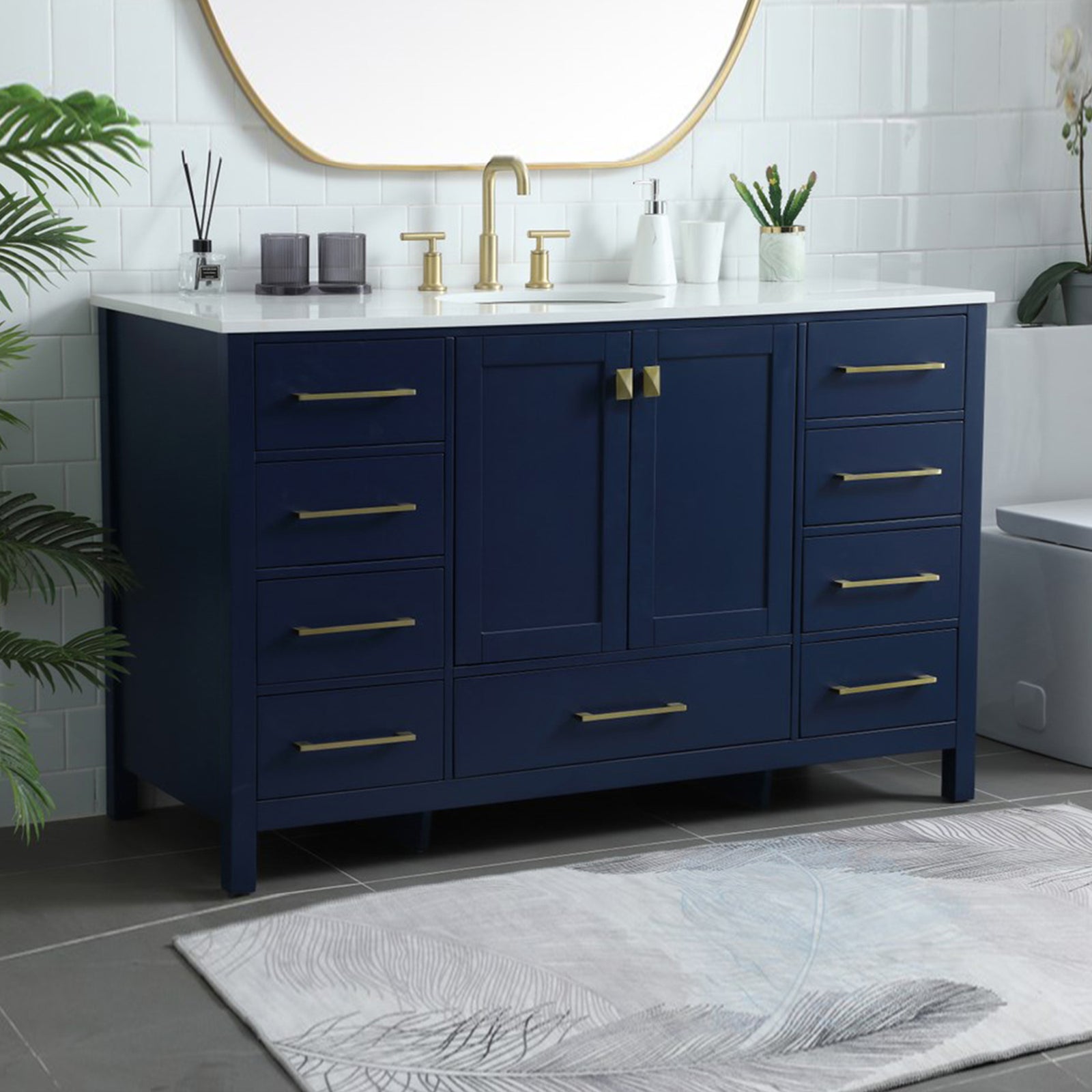 54 Inch Single Bathroom Vanity In Blue Blue Finish - KITCHEN & BATH by Joshua Marshal