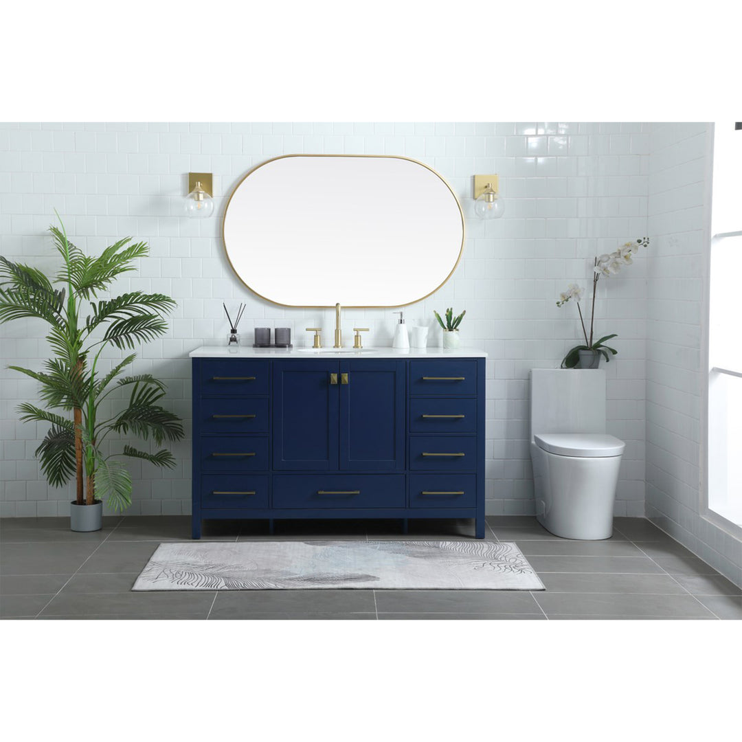 54 Inch Single Bathroom Vanity In Blue - View 2 - Joshua Marshal