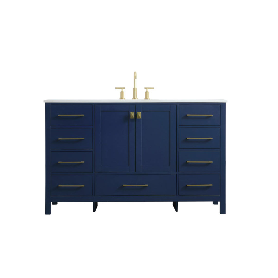 54 Inch Single Bathroom Vanity In Blue - View 3 - Joshua Marshal