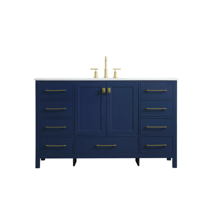 54 Inch Single Bathroom Vanity In Blue - View 3 - Joshua Marshal