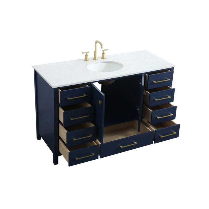 54 Inch Single Bathroom Vanity In Blue - View 4 - Joshua Marshal