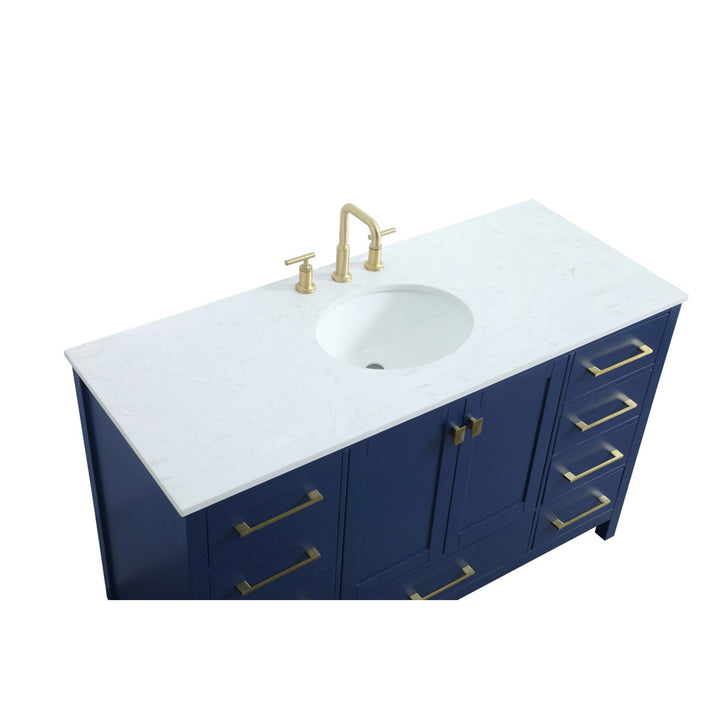 54 Inch Single Bathroom Vanity In Blue - View 5 - Joshua Marshal