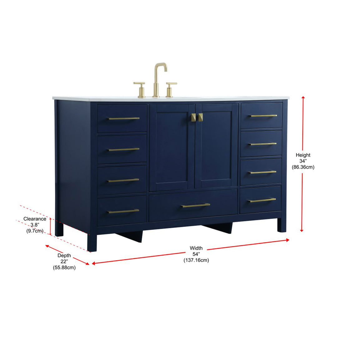 54 Inch Single Bathroom Vanity In Blue - View 6 - Joshua Marshal