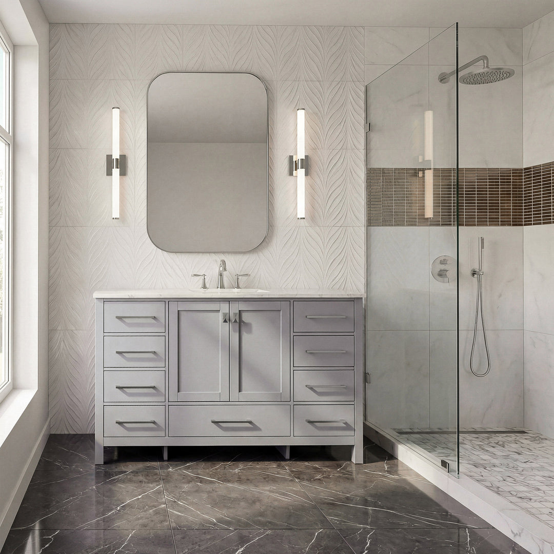 54 Inch Single Bathroom Vanity In Grey - View 2 - Joshua Marshal