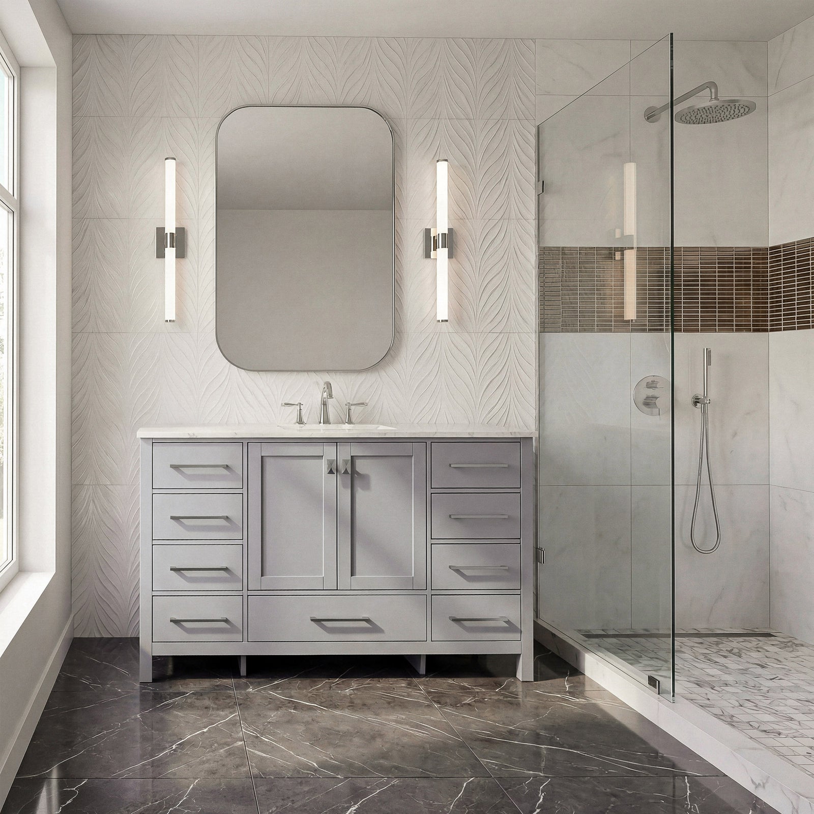 54 Inch Single Bathroom Vanity In Grey - View 2 - Joshua Marshal