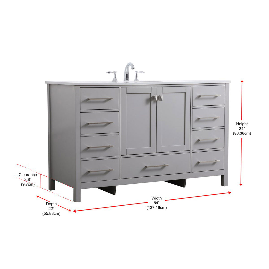 54 Inch Single Bathroom Vanity In Grey - View 4 - Joshua Marshal