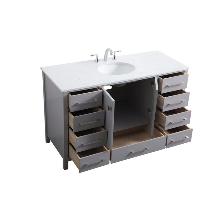 54 Inch Single Bathroom Vanity In Grey - View 5 - Joshua Marshal