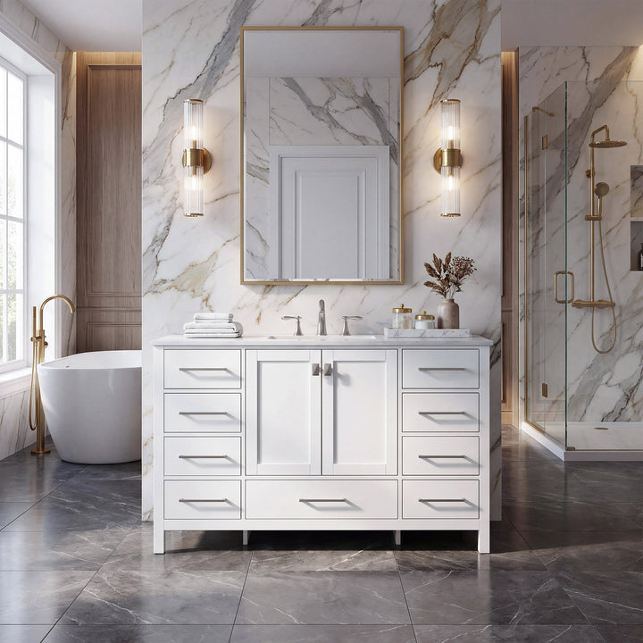 54 Inch Single Bathroom Vanity In White - View 2 - Joshua Marshal