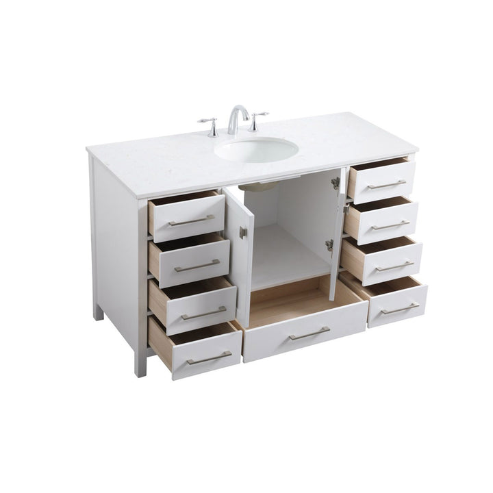 54 Inch Single Bathroom Vanity In White - View 5 - Joshua Marshal