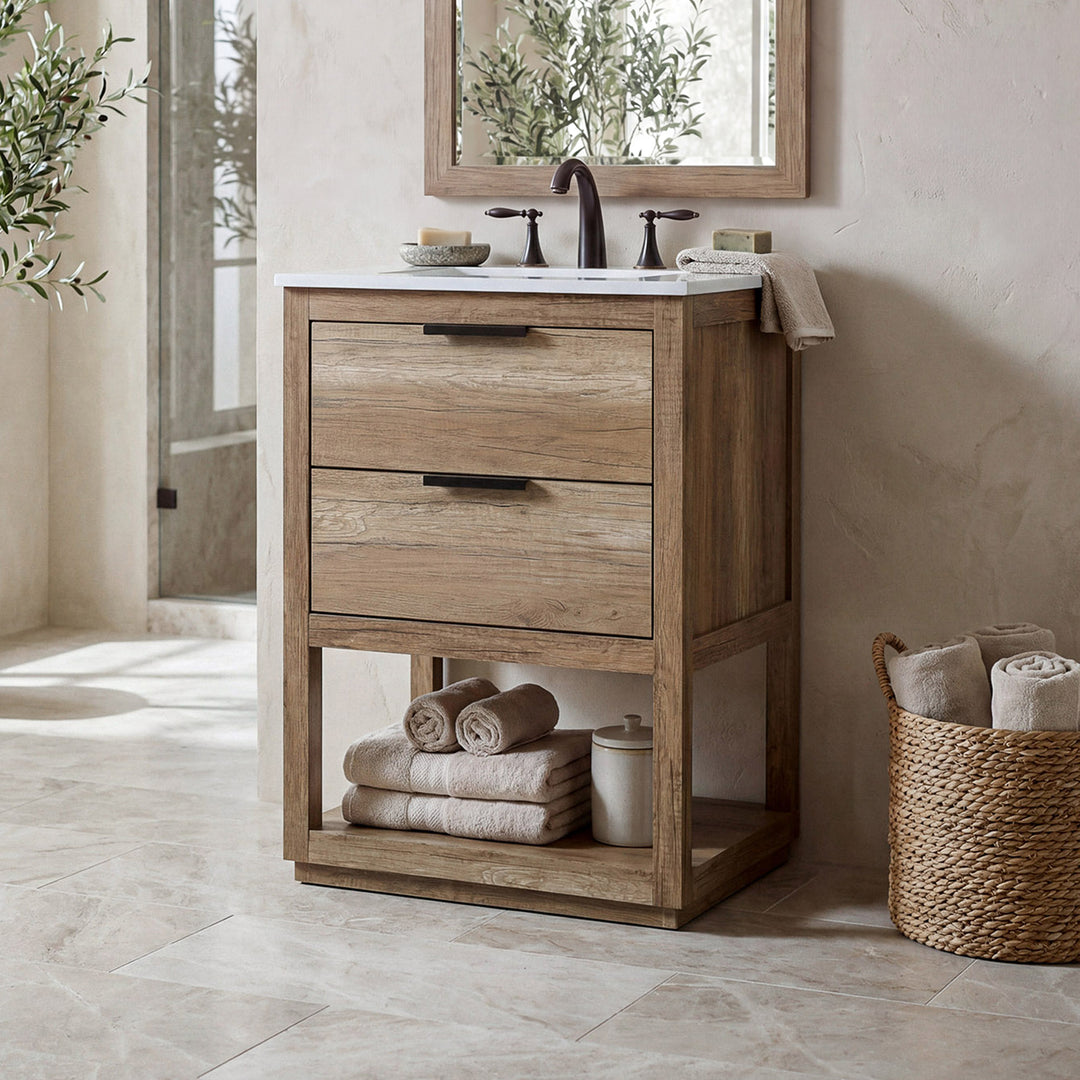 24 Inch Single Bathroom Vanity In Natural Oak Natural Oak Finish - KITCHEN & BATH by Joshua Marshal