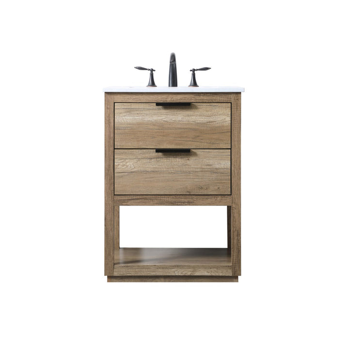 24 Inch Single Bathroom Vanity In Natural Oak - View 3 - Joshua Marshal