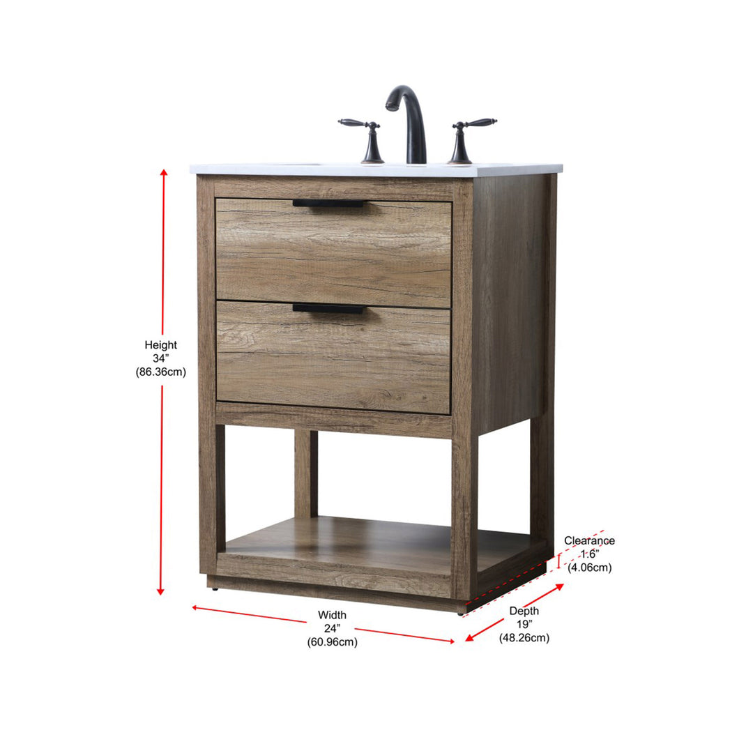 24 Inch Single Bathroom Vanity In Natural Oak - View 4 - Joshua Marshal