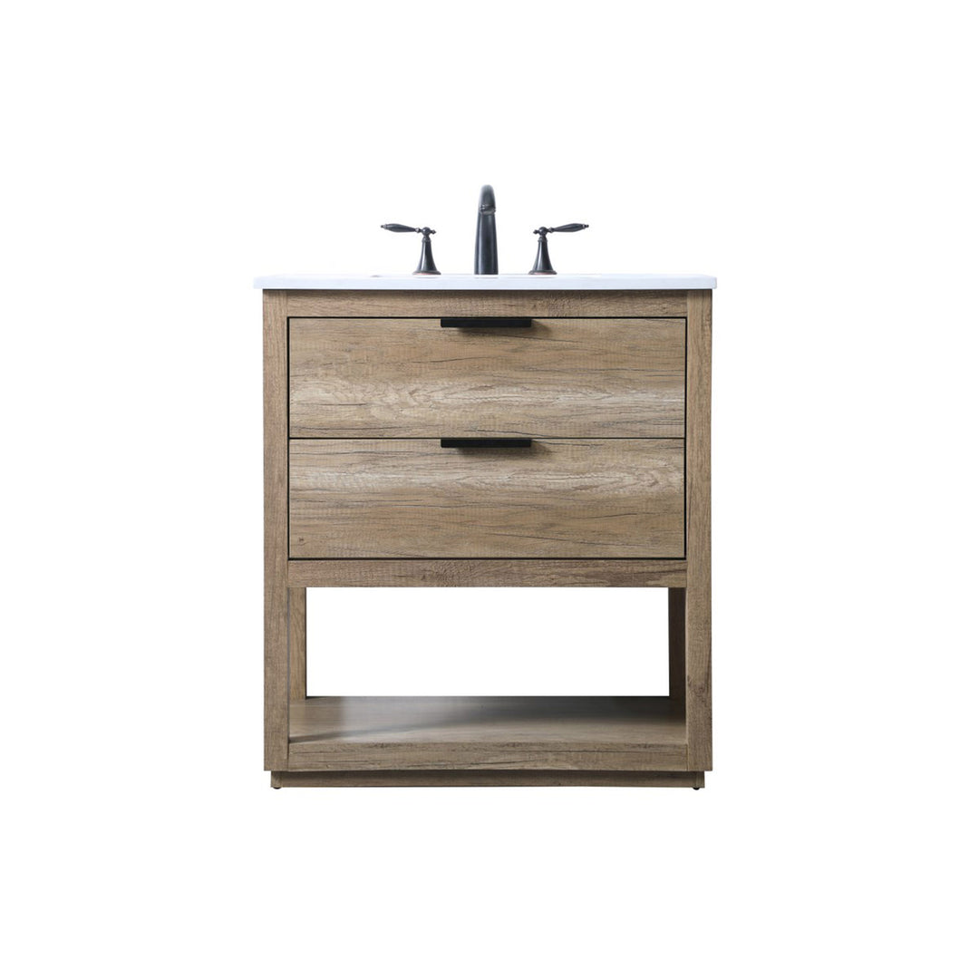 30 Inch Single Bathroom Vanity In Natural Oak - View 3 - Joshua Marshal