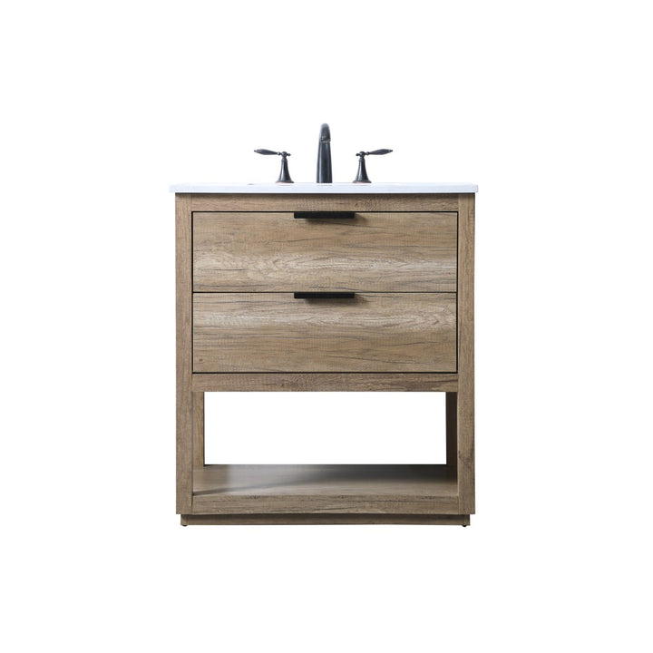 30 Inch Single Bathroom Vanity In Natural Oak - View 3 - Joshua Marshal