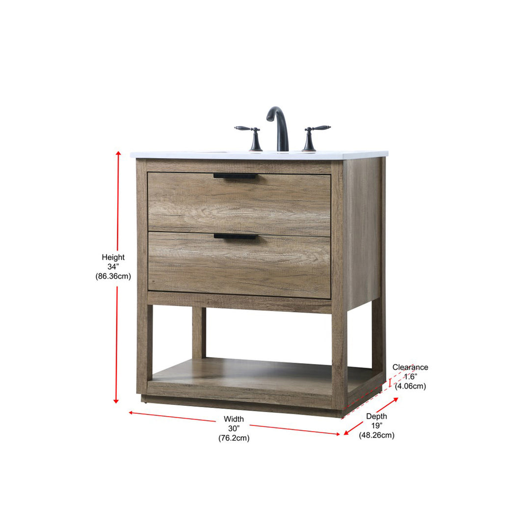 30 Inch Single Bathroom Vanity In Natural Oak - View 4 - Joshua Marshal