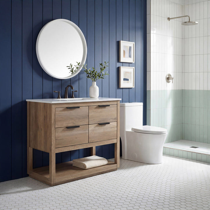 36 Inch Single Bathroom Vanity In Natural Oak - View 2 - Joshua Marshal