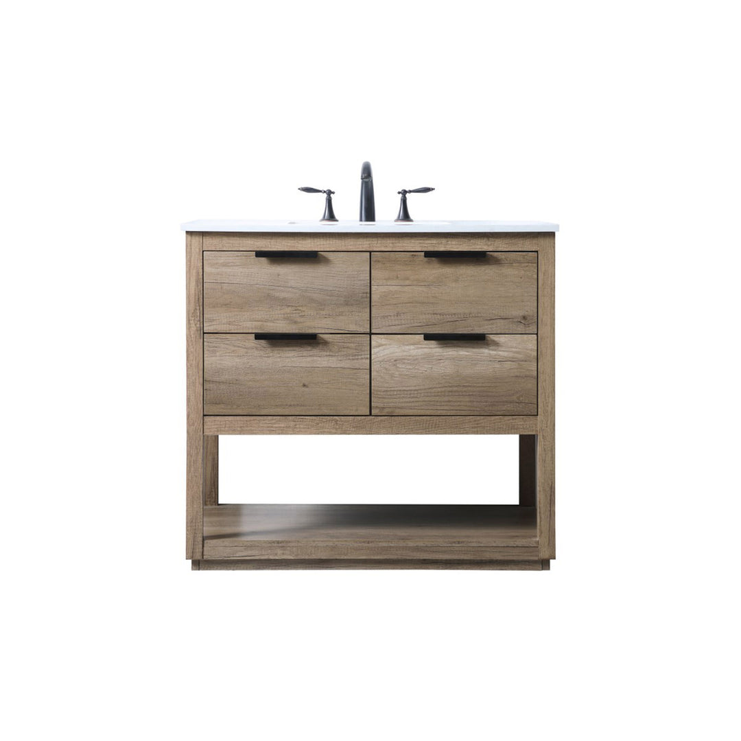 36 Inch Single Bathroom Vanity In Natural Oak - View 3 - Joshua Marshal