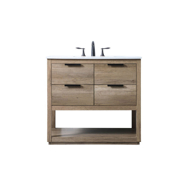 36 Inch Single Bathroom Vanity In Natural Oak - View 3 - Joshua Marshal