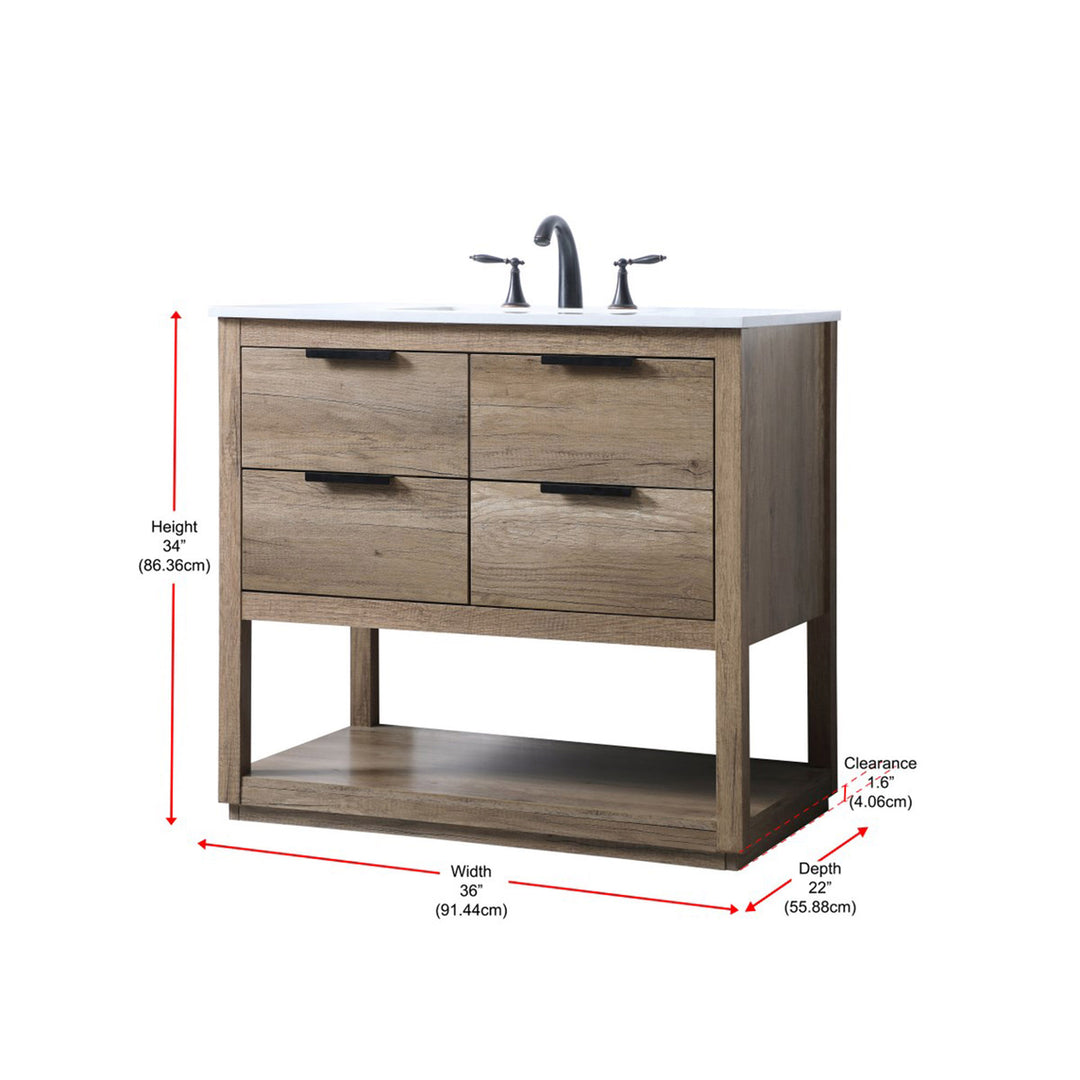 36 Inch Single Bathroom Vanity In Natural Oak - View 4 - Joshua Marshal
