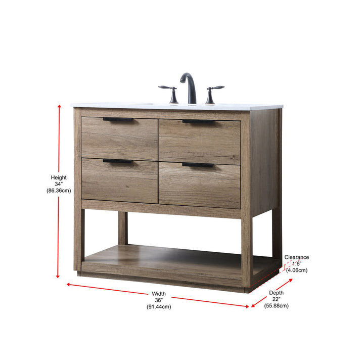 36 Inch Single Bathroom Vanity In Natural Oak - View 4 - Joshua Marshal