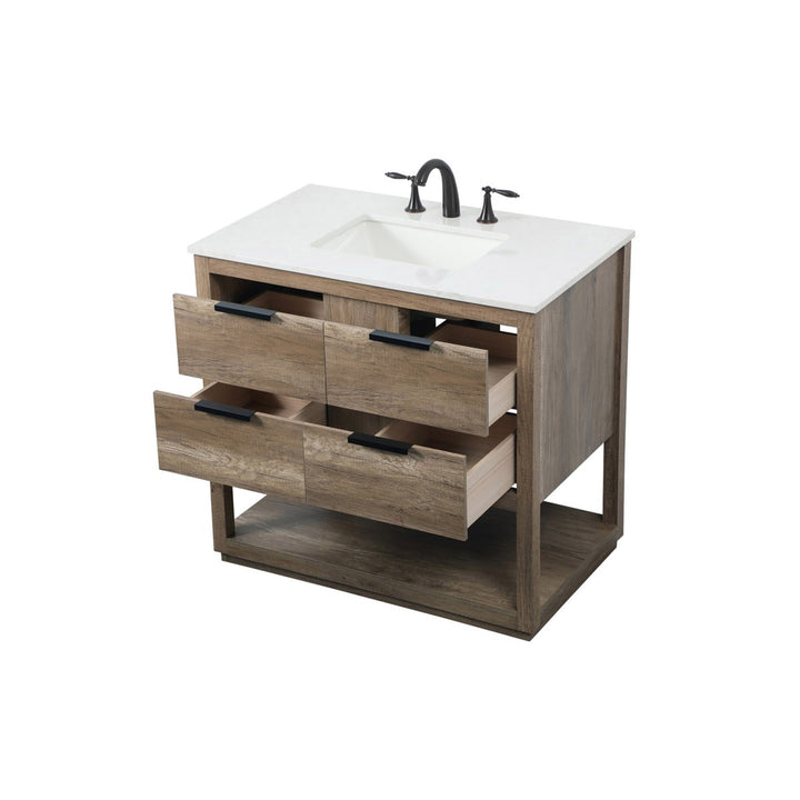 36 Inch Single Bathroom Vanity In Natural Oak - View 5 - Joshua Marshal