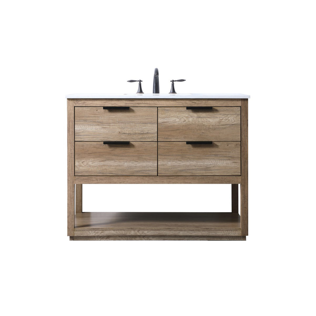 42 Inch Single Bathroom Vanity In Natural Oak - View 3 - Joshua Marshal