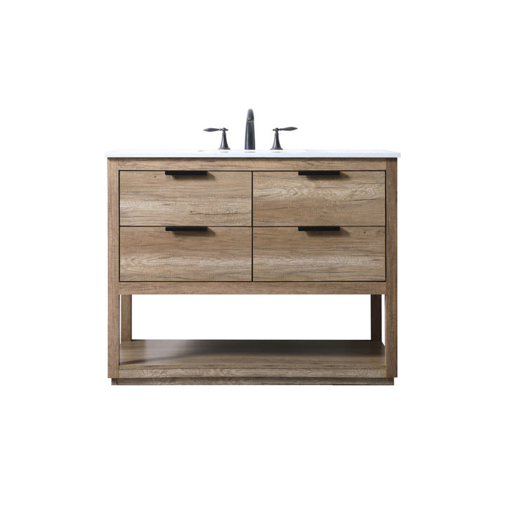 42 Inch Single Bathroom Vanity In Natural Oak - View 3 - Joshua Marshal