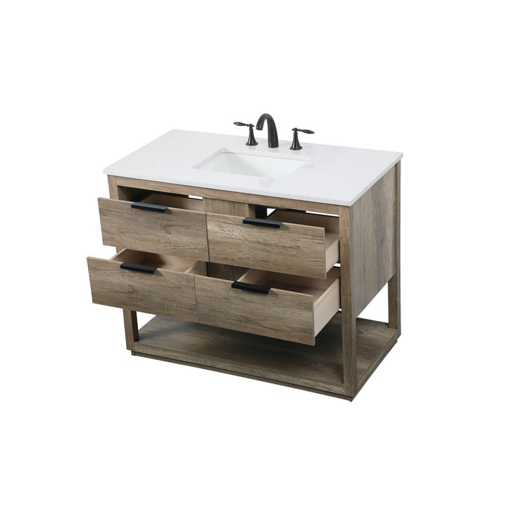 42 Inch Single Bathroom Vanity In Natural Oak - View 4 - Joshua Marshal