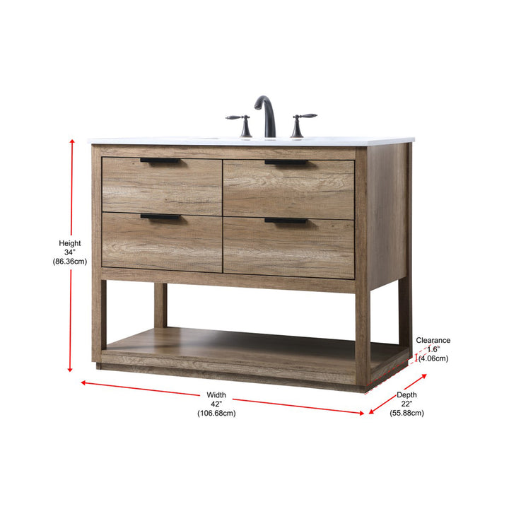 42 Inch Single Bathroom Vanity In Natural Oak - View 6 - Joshua Marshal