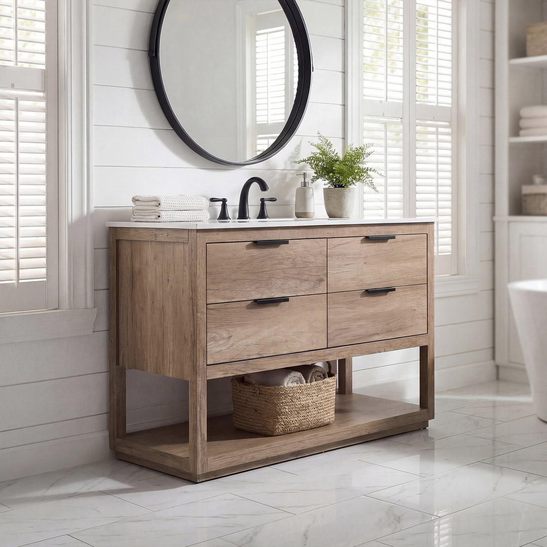 48 Inch Single Bathroom Vanity In Natural Oak - View 2 - Joshua Marshal