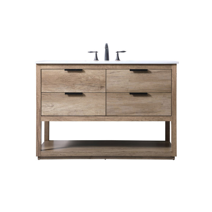 48 Inch Single Bathroom Vanity In Natural Oak - View 3 - Joshua Marshal