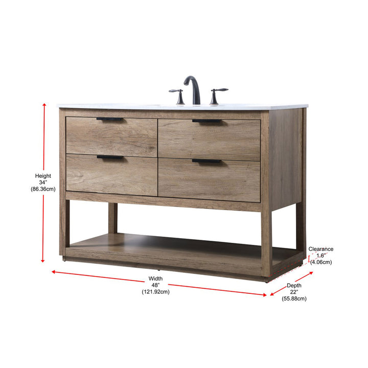 48 Inch Single Bathroom Vanity In Natural Oak - View 4 - Joshua Marshal