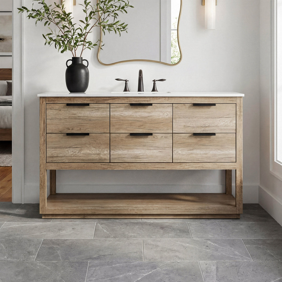 54 Inch Single Bathroom Vanity In Natural Oak Natural Oak Finish - KITCHEN & BATH by Joshua Marshal