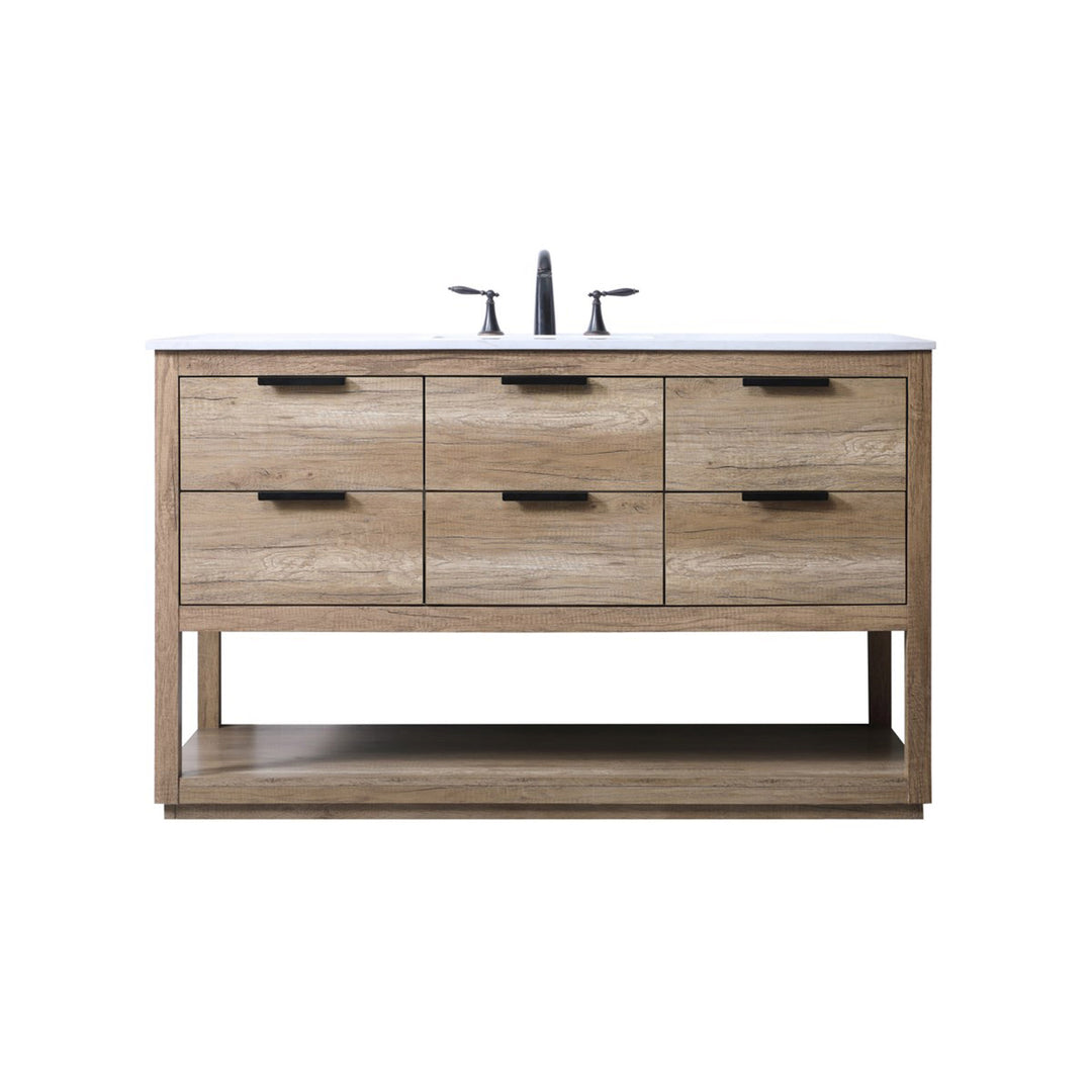 54 Inch Single Bathroom Vanity In Natural Oak - View 3 - Joshua Marshal