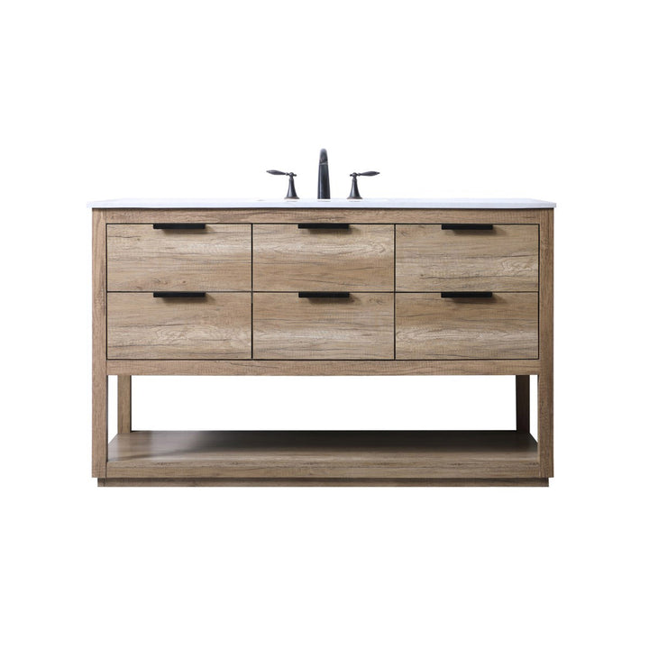 54 Inch Single Bathroom Vanity In Natural Oak - View 3 - Joshua Marshal