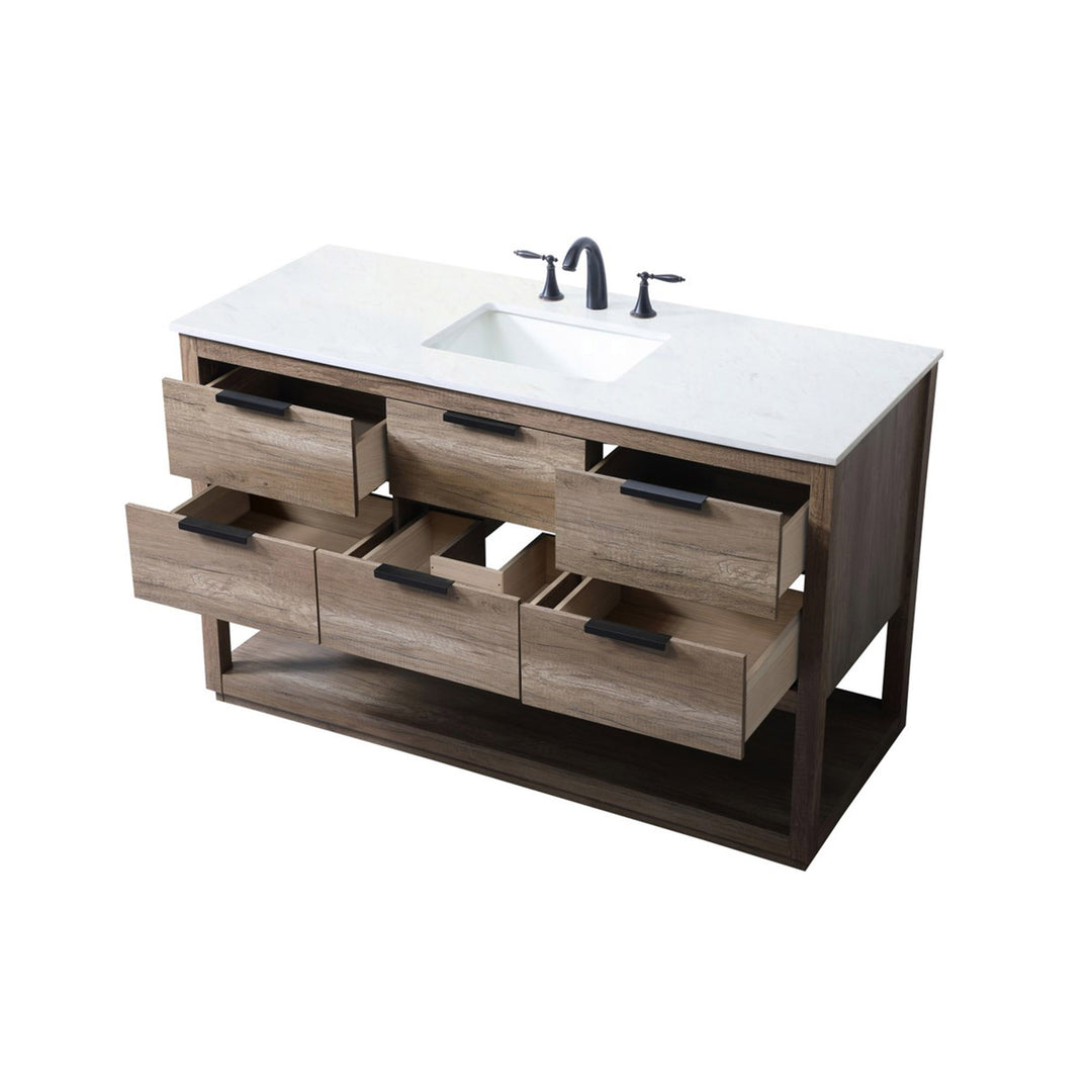 54 Inch Single Bathroom Vanity In Natural Oak - View 4 - Joshua Marshal