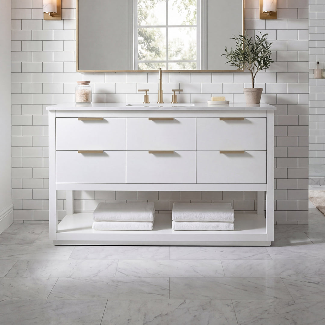 54 Inch Single Bathroom Vanity In White White Finish - KITCHEN & BATH by Joshua Marshal