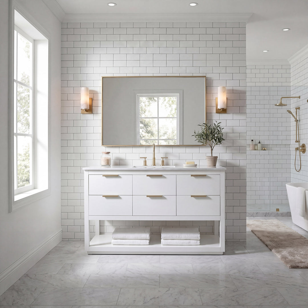 54 Inch Single Bathroom Vanity In White - View 2 - Joshua Marshal