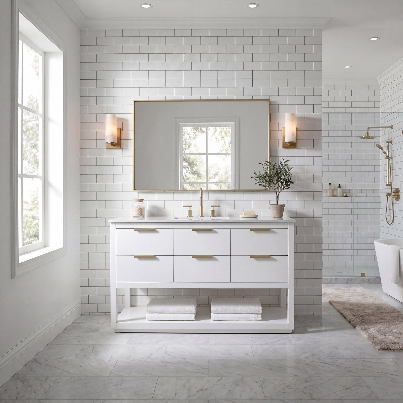 54 Inch Single Bathroom Vanity In White - View 2 - Joshua Marshal