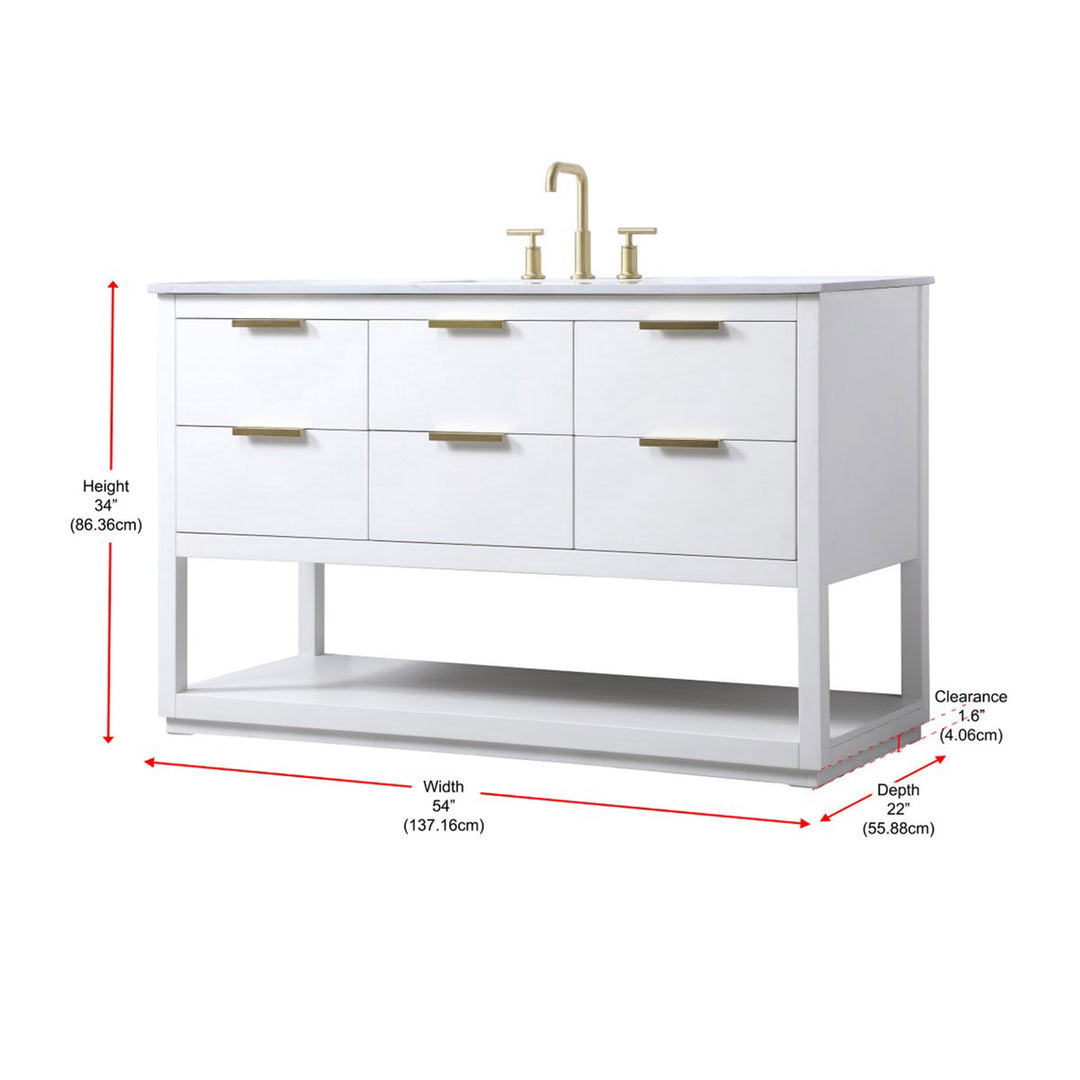 54 Inch Single Bathroom Vanity In White - View 4 - Joshua Marshal