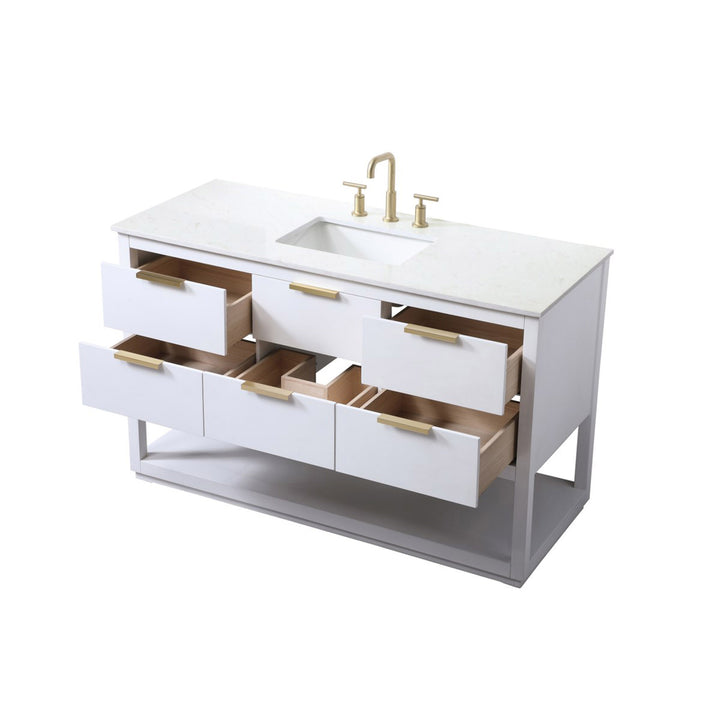 54 Inch Single Bathroom Vanity In White - View 5 - Joshua Marshal