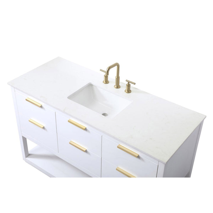 54 Inch Single Bathroom Vanity In White - View 6 - Joshua Marshal