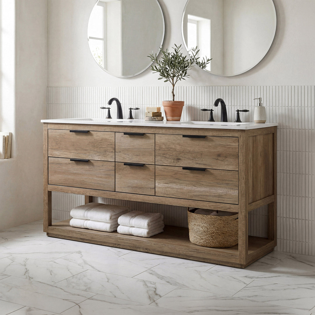 60 Inch Double Bathroom Vanity In Natural Oak Natural Oak Finish - KITCHEN & BATH by Joshua Marshal