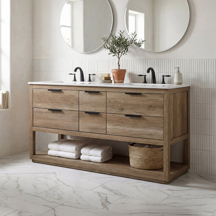 60 Inch Double Bathroom Vanity In Natural Oak Natural Oak Finish - KITCHEN & BATH by Joshua Marshal