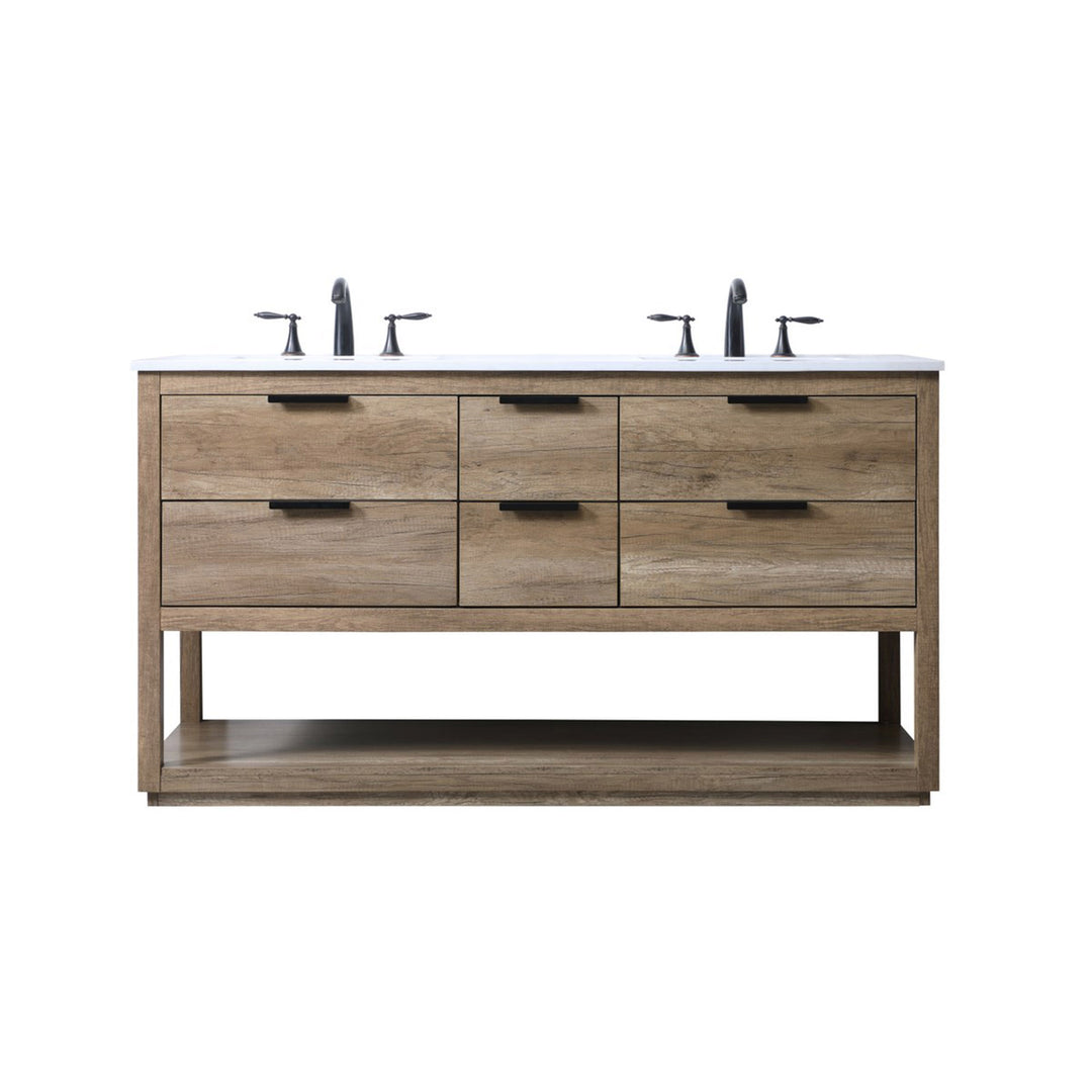 60 Inch Double Bathroom Vanity In Natural Oak - View 3 - Joshua Marshal