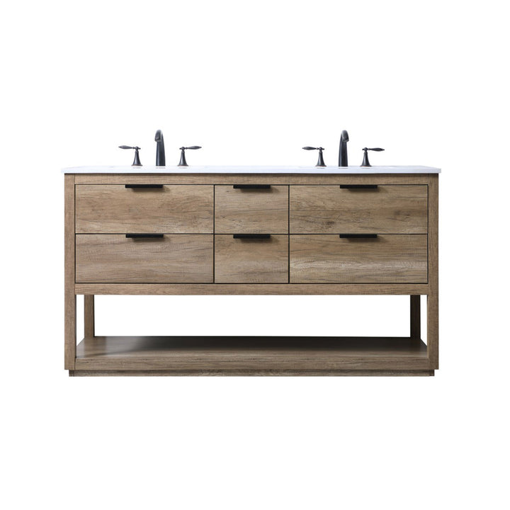 60 Inch Double Bathroom Vanity In Natural Oak - View 3 - Joshua Marshal