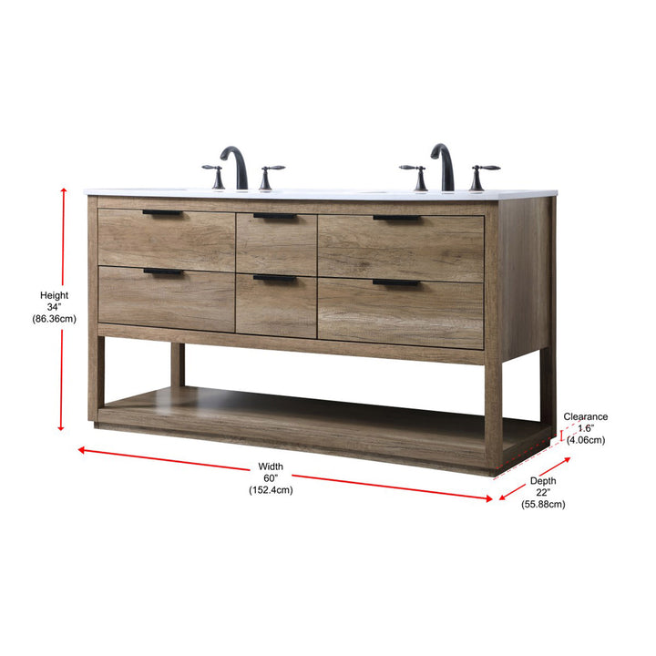 60 Inch Double Bathroom Vanity In Natural Oak - View 4 - Joshua Marshal