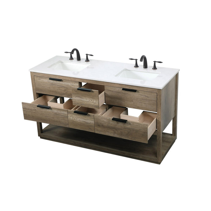 60 Inch Double Bathroom Vanity In Natural Oak - View 5 - Joshua Marshal