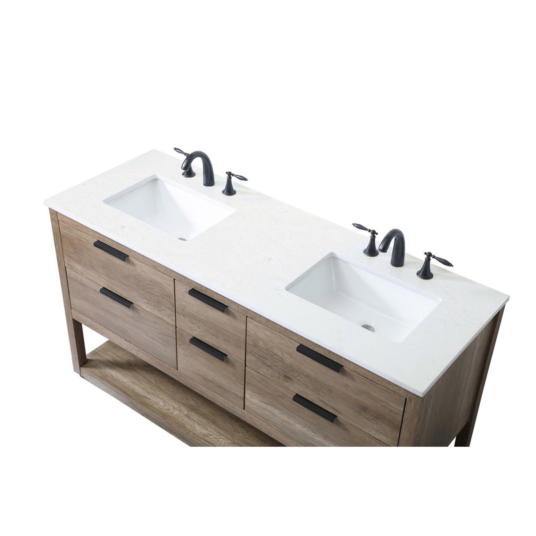 60 Inch Double Bathroom Vanity In Natural Oak - View 6 - Joshua Marshal